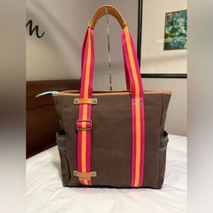Chic Brown Tote with Pink and Orange Accents